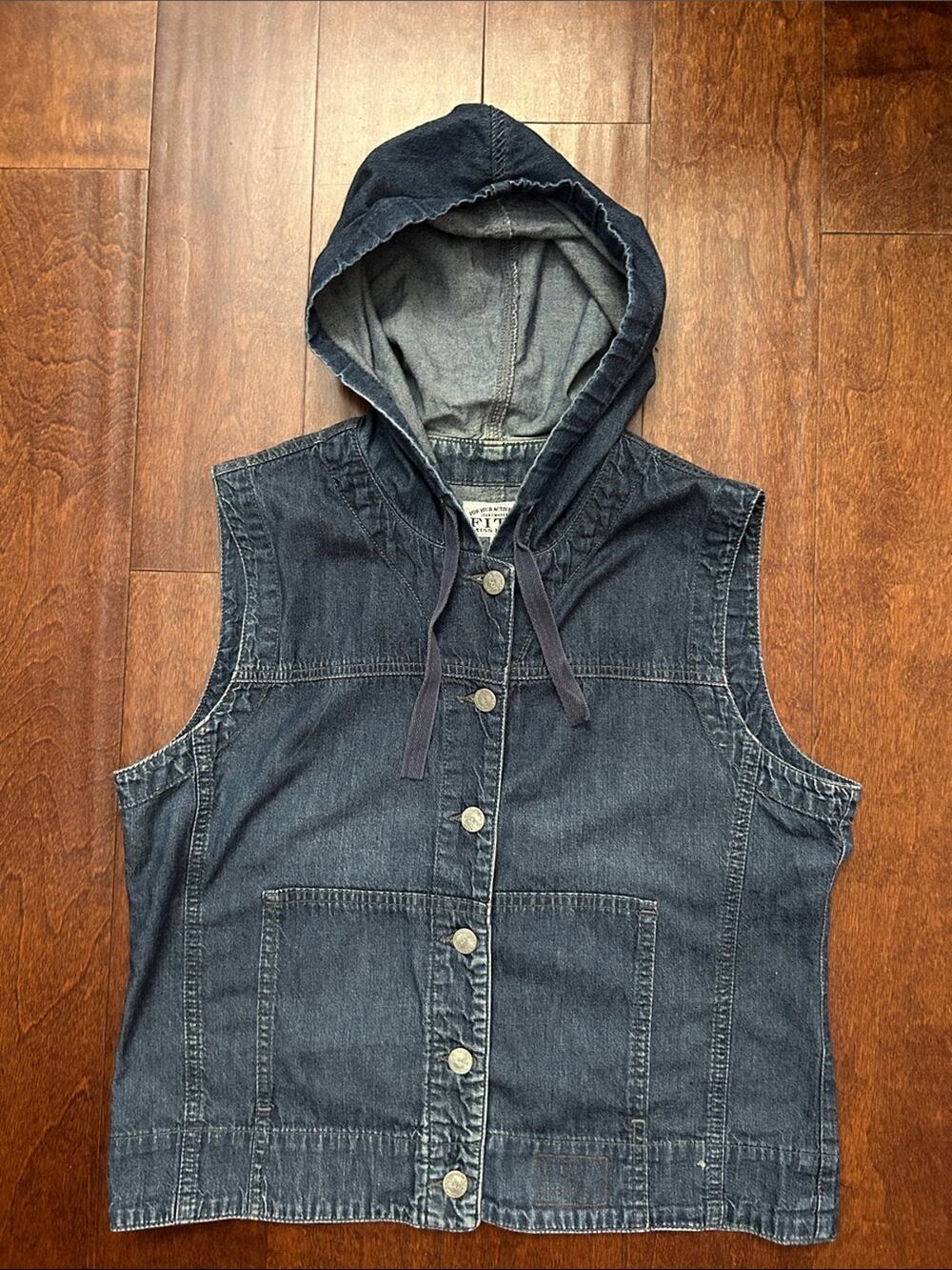 Miss Etam Fitt Sleeveless Hooded Denim Button-Front Vest, Size Medium
